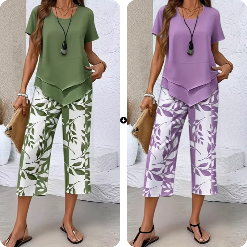 👚 50% OFF NOW! 🔥 Casual Round Neck Layered Tunic Top & Wide Leg Pants Set – Flowy Design, Soft Fabric & Perfect for Everyday Style 🌸