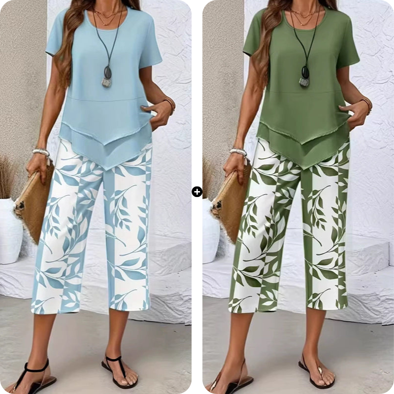👚 50% OFF NOW! 🔥 Casual Round Neck Layered Tunic Top & Wide Leg Pants Set – Flowy Design, Soft Fabric & Perfect for Everyday Style 🌸