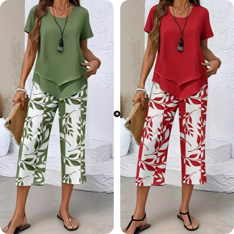 👚 50% OFF NOW! 🔥 Casual Round Neck Layered Tunic Top & Wide Leg Pants Set – Flowy Design, Soft Fabric & Perfect for Everyday Style 🌸