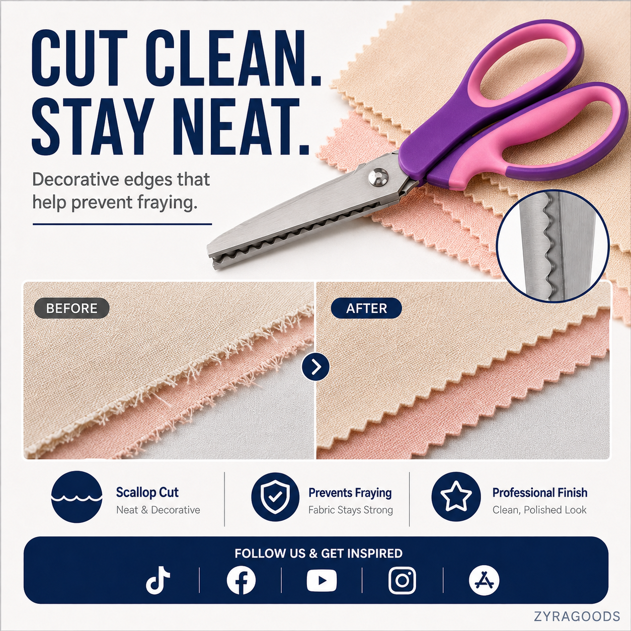 🥳2026 TOP PICK🥳 Pinking Shears Scissors – Stainless Steel, Ergonomic Cushioned Handles – Perfect for Sewing, Quilting & Scrapbooking! 🧵💨