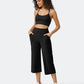 Women's High-Waisted Wide Leg Cropped Capri Pants Pocket Yoga Leggings