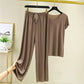 💖Limited Sale 50% OFF💖Soft Comfortable Ice Silk Short Sleeve T-Shirt Two Piece Set Loose Wide-leg Pants