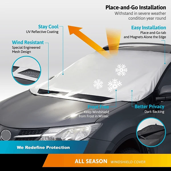 📢📢40% OFF !! ⏰Windshield Anti-Snow & Anti-Frost Cover with Mirror Protection – Ready-to-Drive in Any Weather!