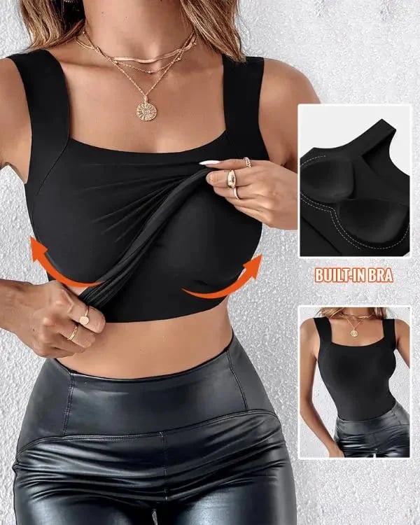 🏆2026 HOT SALE-50% OFF!!💐Women's U Neck Camisole High Strechy Seamless Built-in Bra Padded Tank Tops