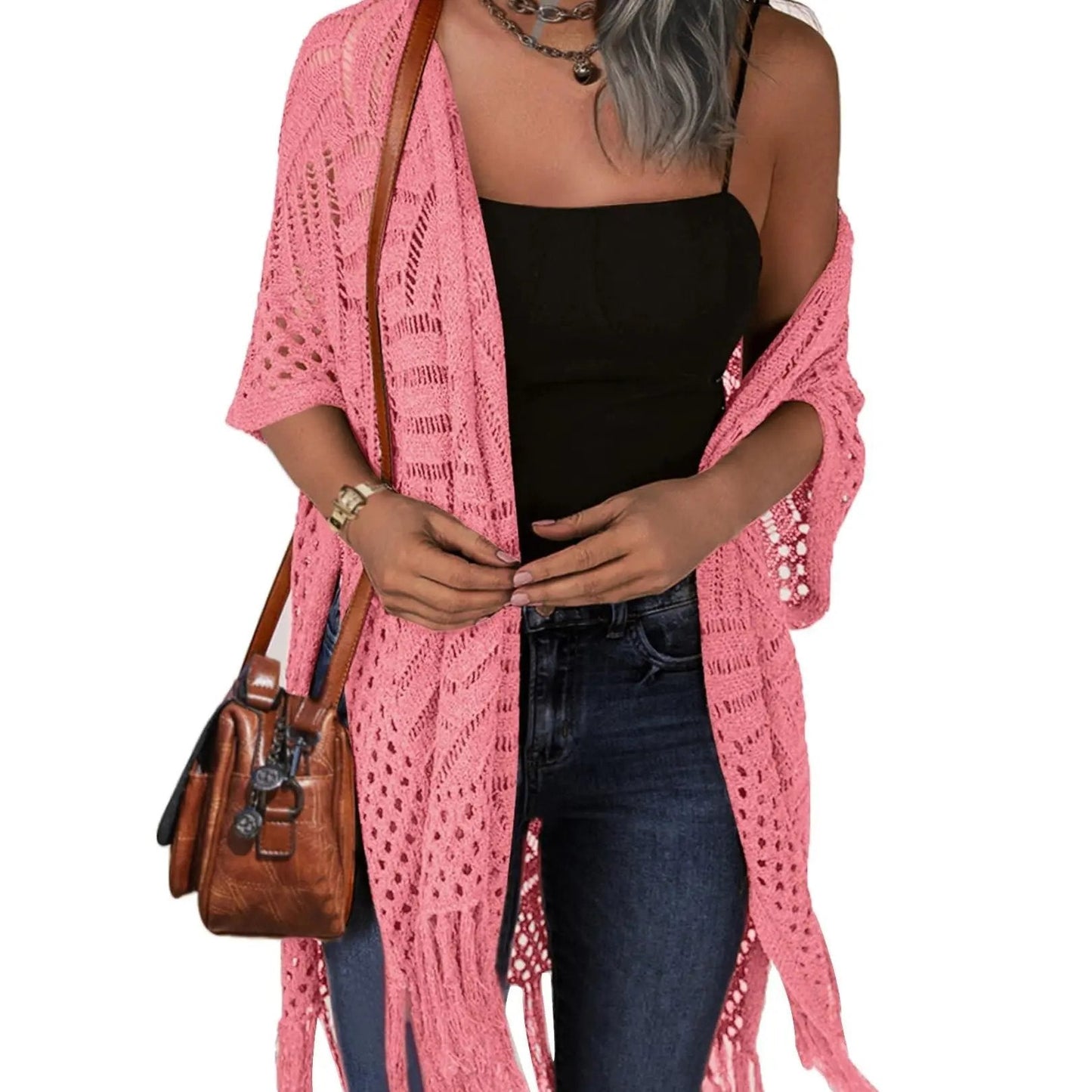 🔥This Week's Special Price:£15.99!!😍Women’s Oversized Knit Cardigan – Lightweight Crochet Tassel Kimono for Spring & Summer 🌸