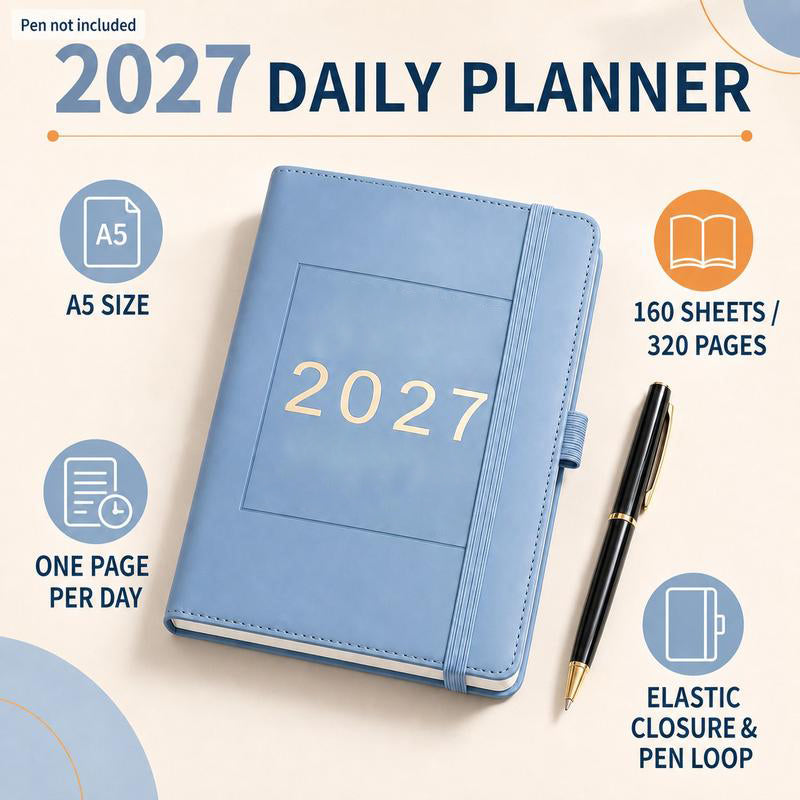 📓 2027 Planner – A5 Size, One Page Per Day with Dates – Perfect for Daily Notes and Future Reference ✨
