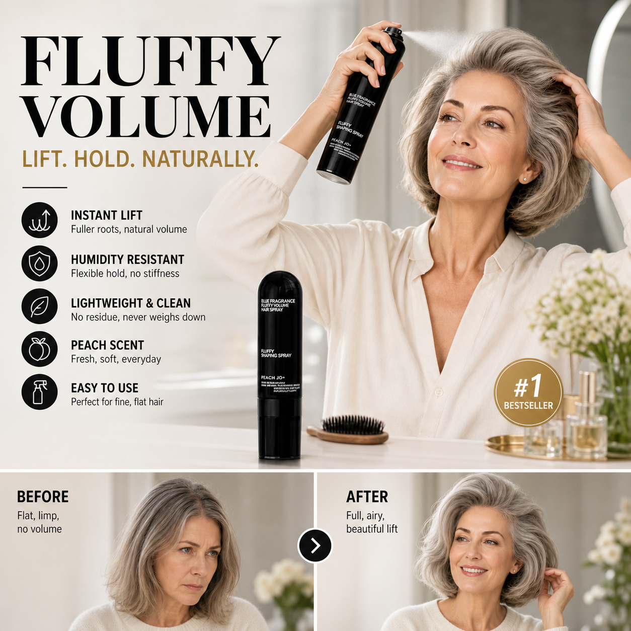 💁 LIMITED-TIME 50% OFF! Fluffy Hair Shaping Spray, Long Lasting Peach Scent Volumizing Hair Mist for All-Day Hold