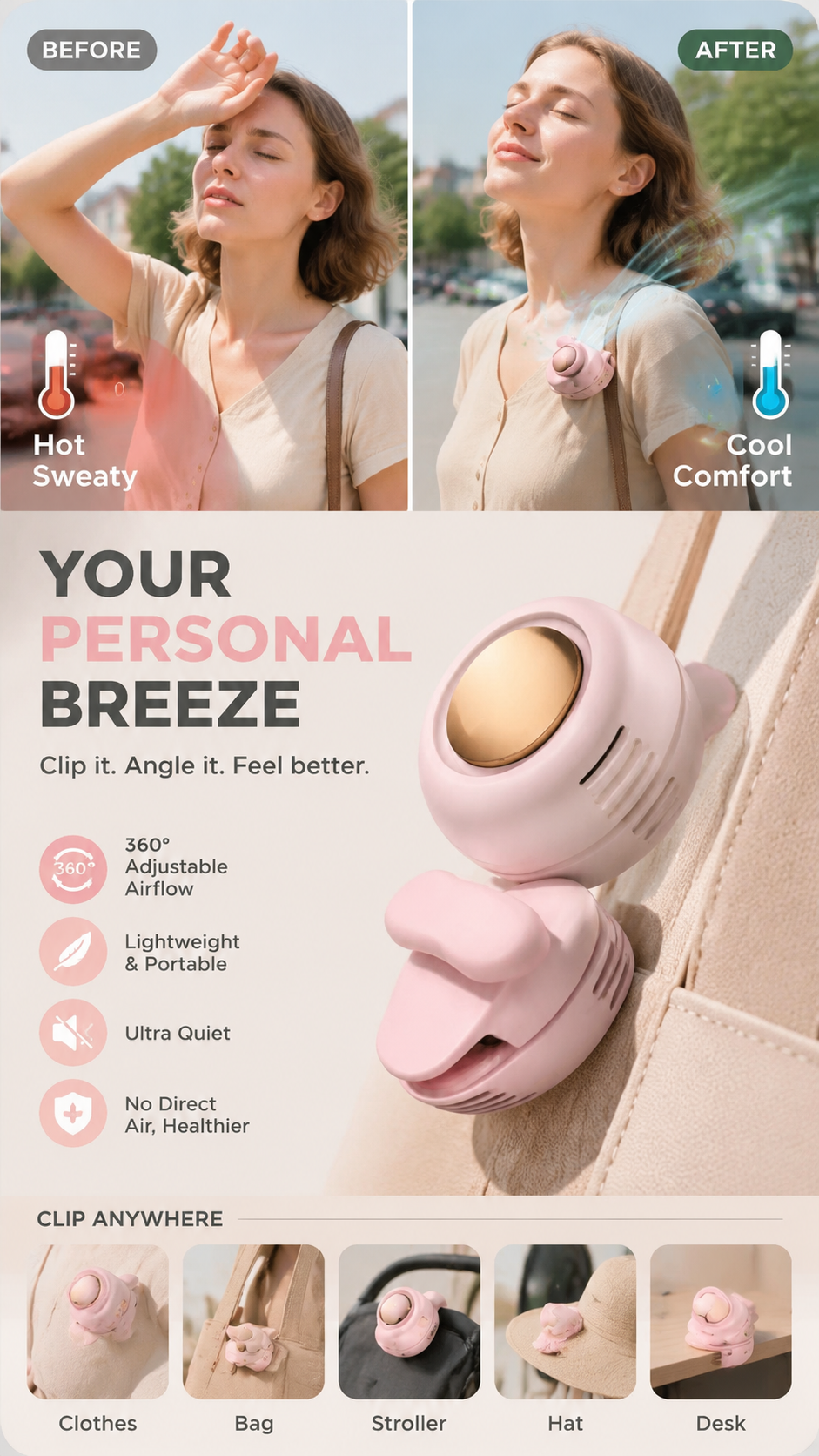 ⏳Summer Hot Sale: ONLY ￡11.99!!💞50K+ SOLD!💨2-in-1 Wearable Fan – Instantly Cools You by Up to 10°C | 24H Quiet Hands-Free Airflow🌀🌿