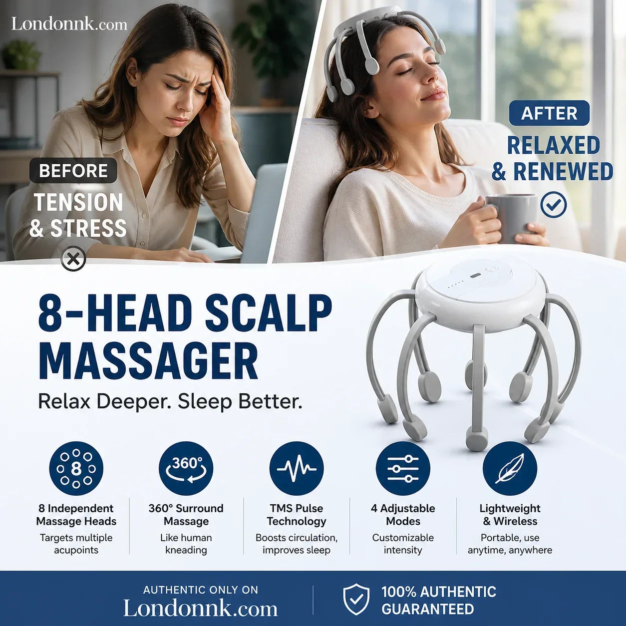 🐙 LIMITED-TIME 50% OFF! 💆‍♂️ Intelligent Octopus Head Massager – Relaxing Kneading, Multiple Modes & Portable Design 🔋