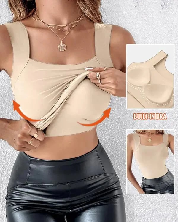 🏆2026 HOT SALE-50% OFF!!💐Women's U Neck Camisole High Strechy Seamless Built-in Bra Padded Tank Tops