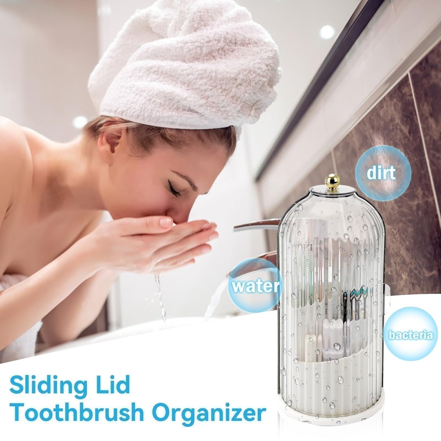 🏆 Last Day Special Price £9.99! 🌸 Sliding Lid Toothbrush Organiser – Wall-Mounted, Dustproof & Perfect for Small British Bathrooms & En-Suites 🏠