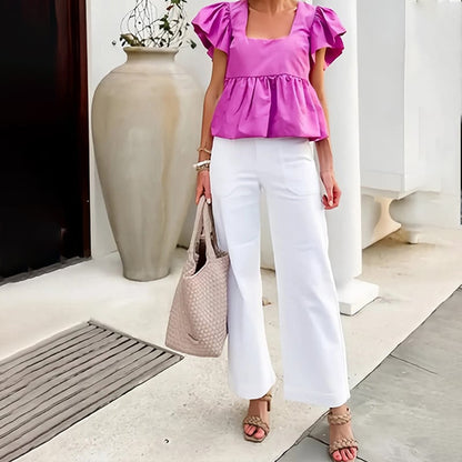 👖Stretch Twill Cropped Wide Leg Pants