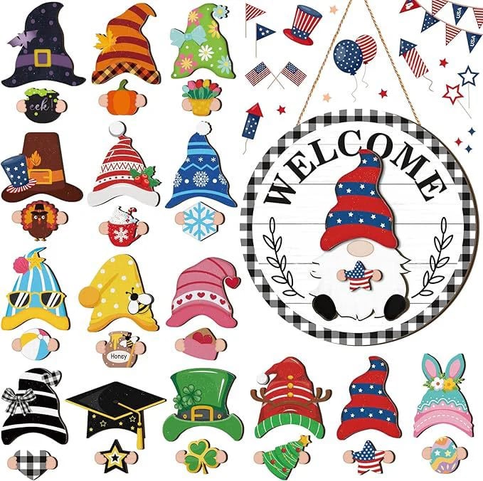 🎁50% OFF🍁Christmas Best Decorations🎄Interchangeable Wooden Gnome Welcome Sign🎅