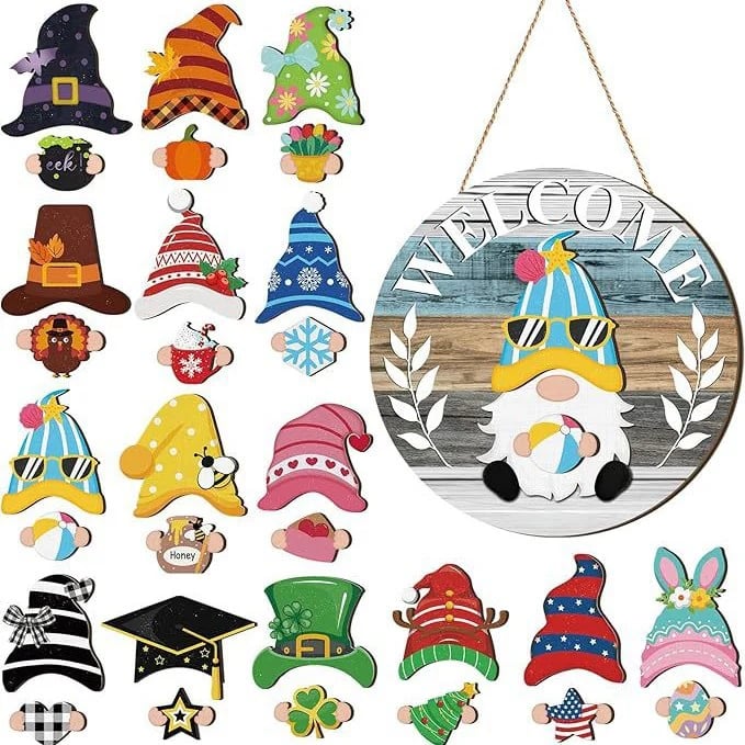 🎁50% OFF🍁Christmas Best Decorations🎄Interchangeable Wooden Gnome Welcome Sign🎅