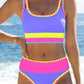 🌼Color Block Patchwork Nylon Sporty 3-Piece Bikini Set - High Waisted & Tummy Control Swimsuit👙🌈