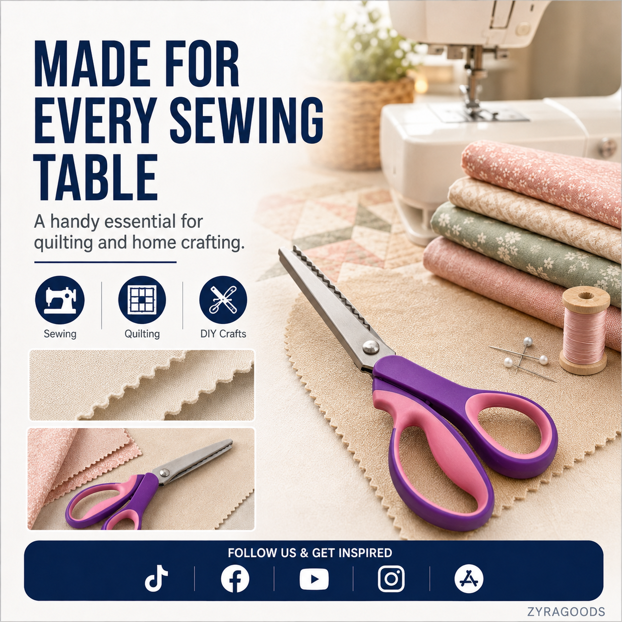 🥳2026 TOP PICK🥳 Pinking Shears Scissors – Stainless Steel, Ergonomic Cushioned Handles – Perfect for Sewing, Quilting & Scrapbooking! 🧵💨