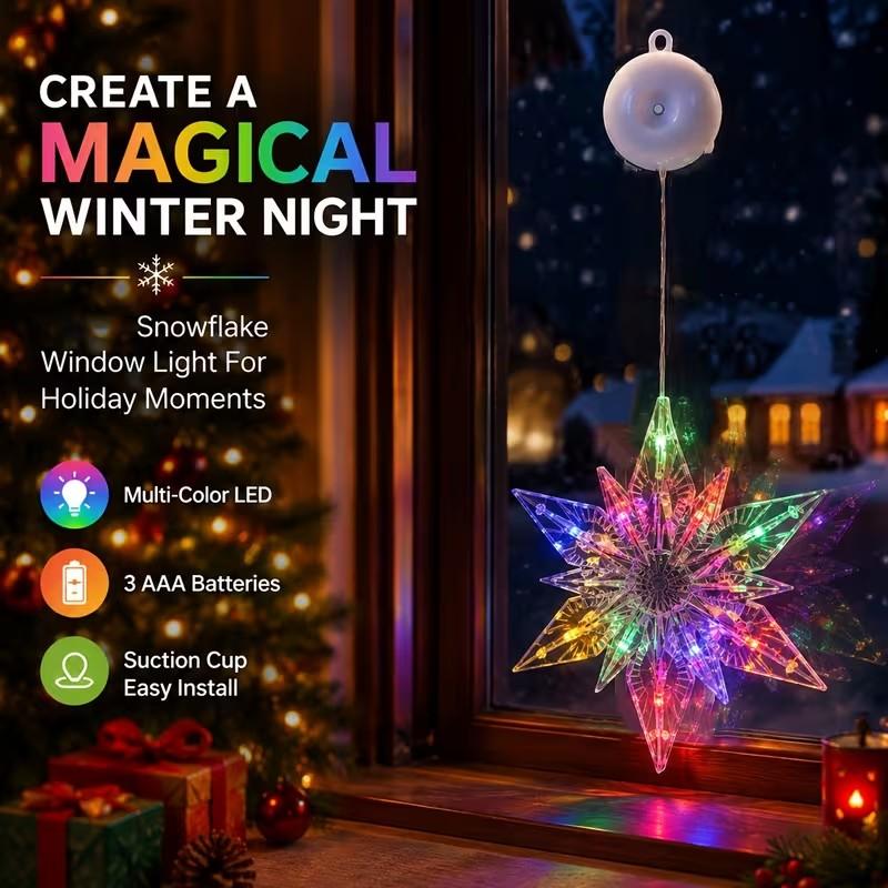 ⏳LAST DAY SALE ONLY ￡7.99!!🎄❄️ DIY Christmas Snowflake Suction Cup LED Lights ✨ | Battery Operated, Warm & Multi-Colour, Window Suction Lights, Christmas Home & Party Decor