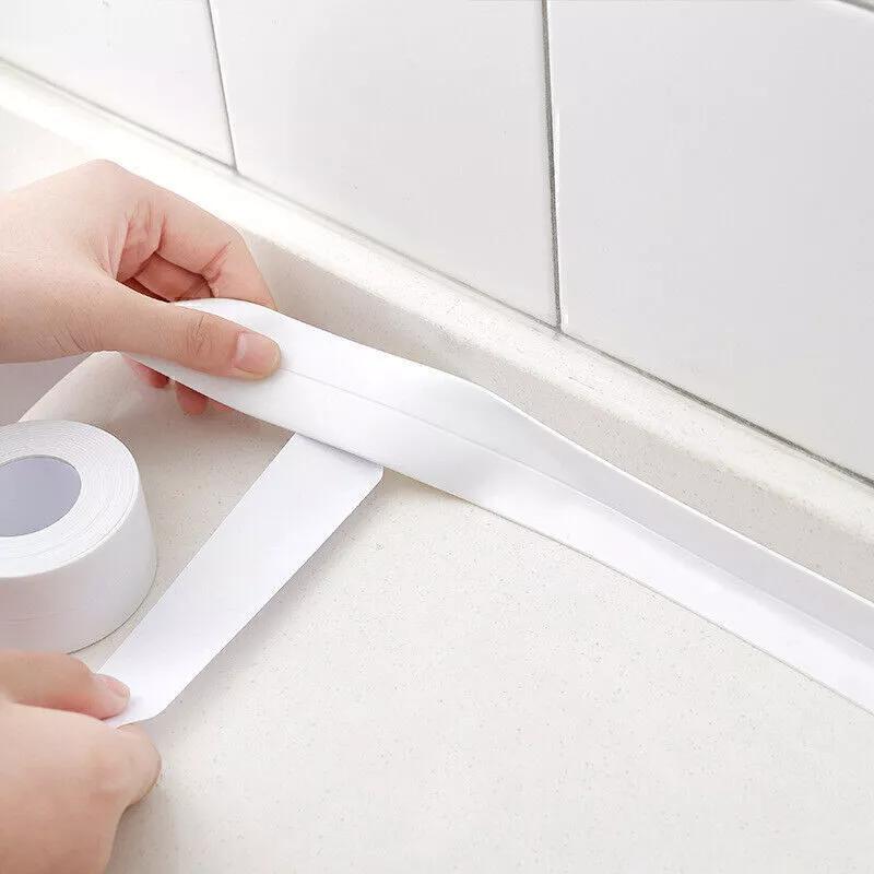 Bath Sealant Strip Self Adhesive 3 Rolls Caulk Tape White Waterproof Seal for Toilet Bathtub Shower Sink Wall Corner Kitchen with Sealing Tool 3.2m Length 38mm Width
