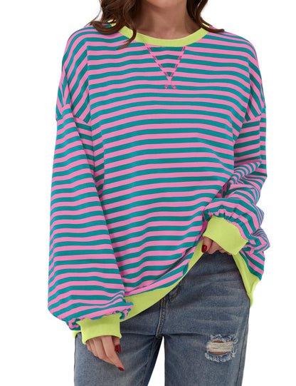 🎁 Hot Sale 49% OFF 🔥Women's Oversized Striped Long Sleeve Pullover