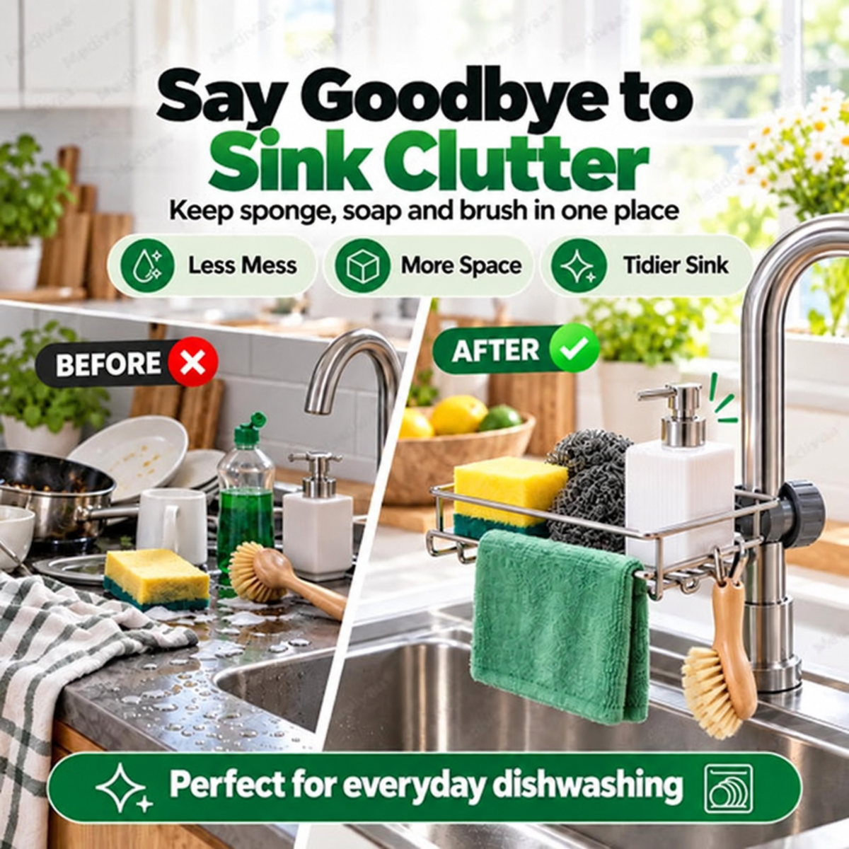 Stainless steel storage rack for the kitchen sink