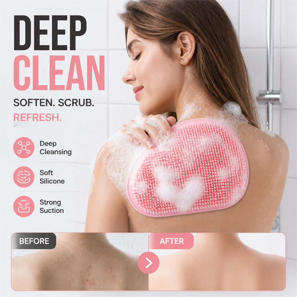 🥳HOT SALE🥳💞10K+ SOLD! Shower Scrubber- Dual-sided, non-slip & massage pad. Deep clean – grab yours! ✅