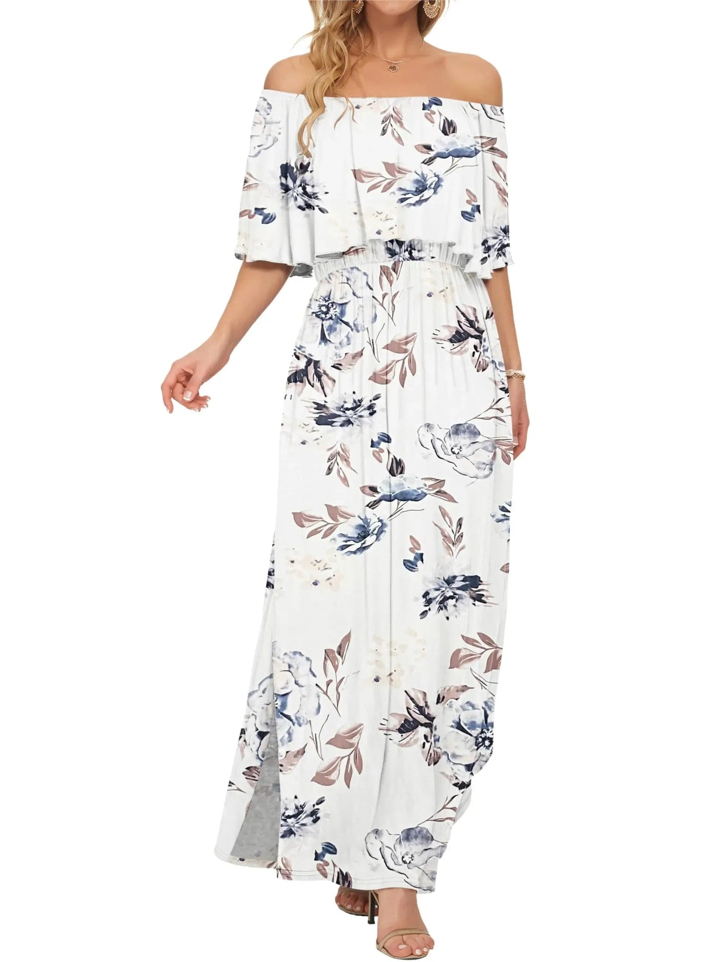 ⏰2026 Summer Hot Sale 50% OFF💃Women's Off-Shoulder Ruffled Side-Slit Maxi Dress with Pockets