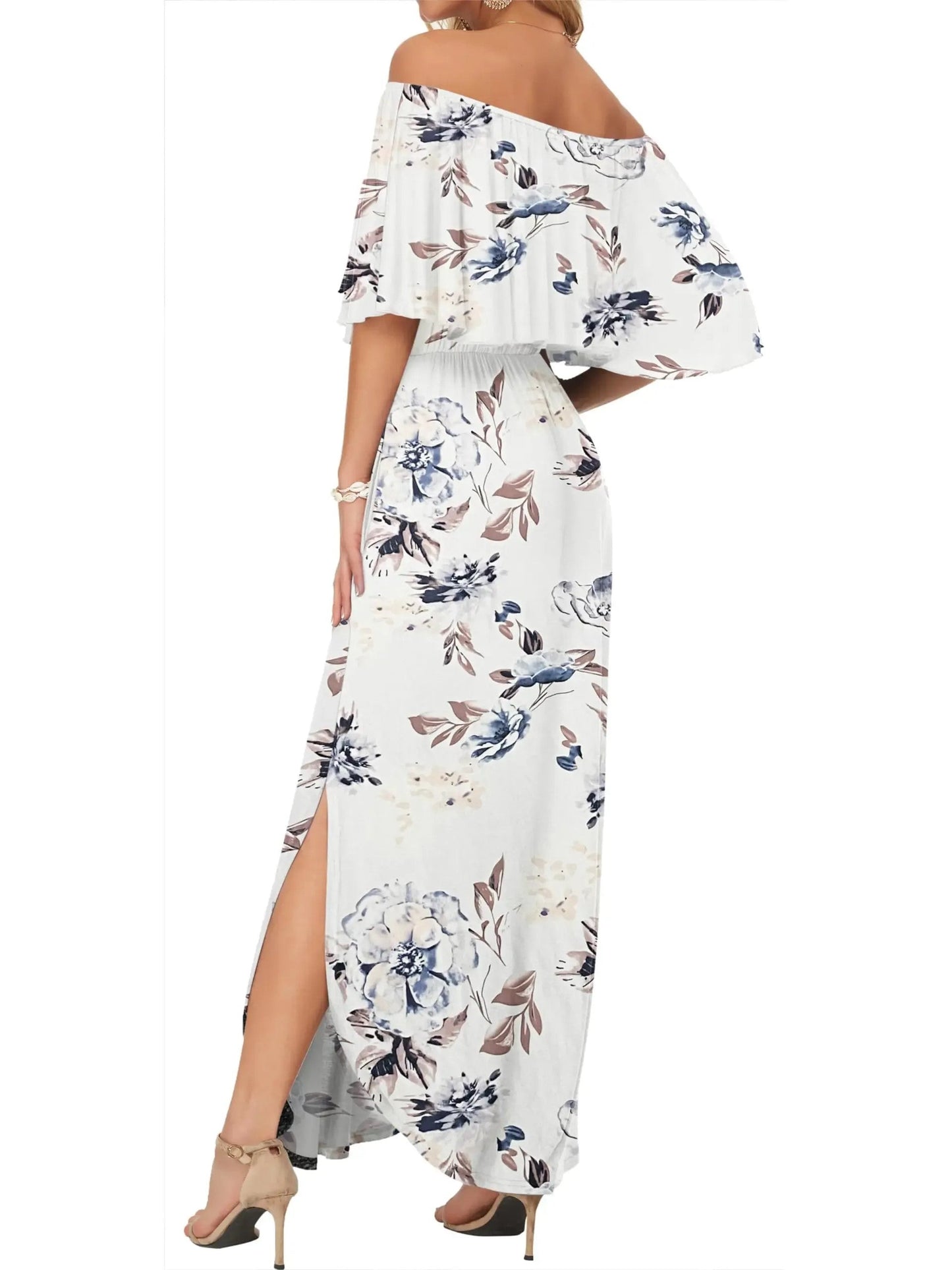 ⏰2026 Summer Hot Sale 50% OFF💃Women's Off-Shoulder Ruffled Side-Slit Maxi Dress with Pockets