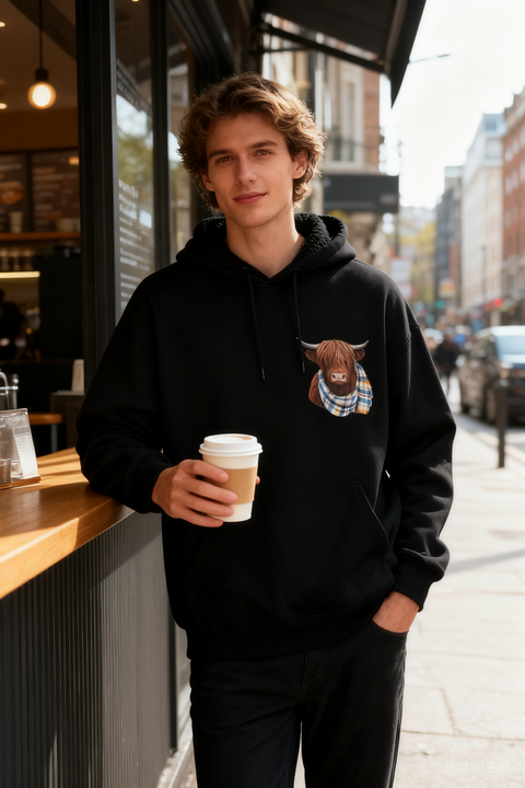 🎄HOT SALE 50% OFF!!🎁Cute Highland Cow Cozy Fleece-Lined Hooded Sweatshirt🦬