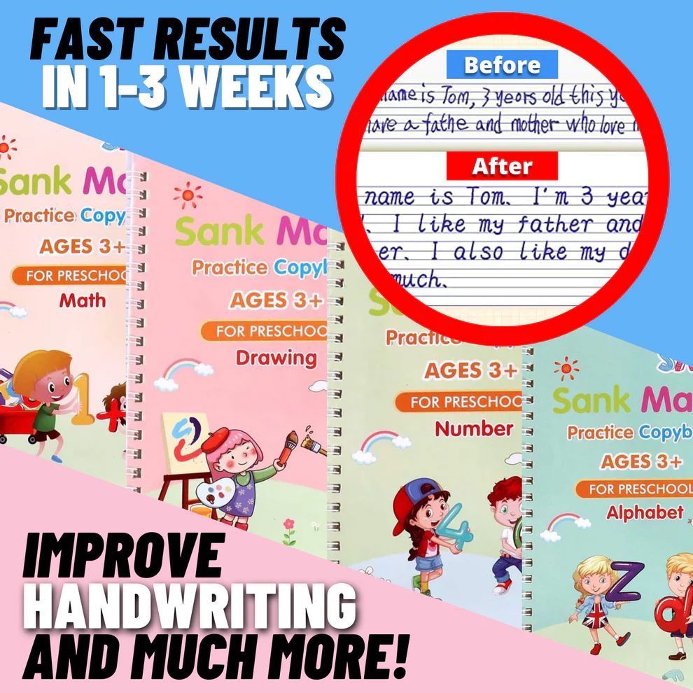 🏆LAST DAY SALE ONLY ￡6.99!🔥4-in-1 Fun Reusable Learning Books📚✨Handwriting • Numbers • Drawing • Fine Motor Skills • With Vanishing Ink Pen | Ages 2+ • Eco-Friendly & Screen-Free 🌱🇬🇧