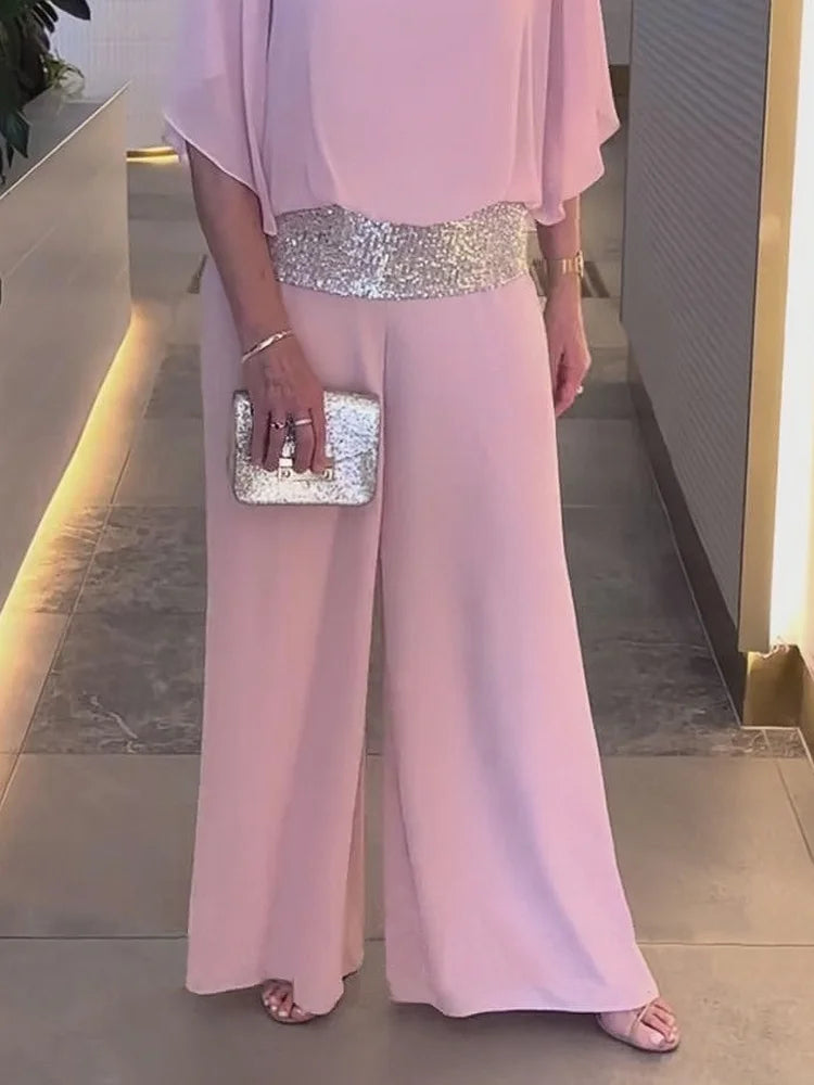 Chic & Elegant Sequin Color Block Two-Piece Set - Stylish Outfit with Pockets