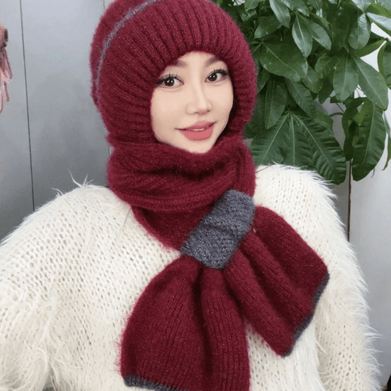 ❄️👩 Integrated Windproof Hat Scarf for Women - Warm Knitted Design, Ear Protection & Multiple Colors (Versatile for Winter Activities)!