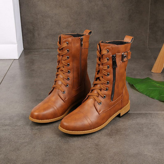 🍂Orthopedic Leather Boots with Side Zipper – Women's Round Toe for Foot Relief & Fashion