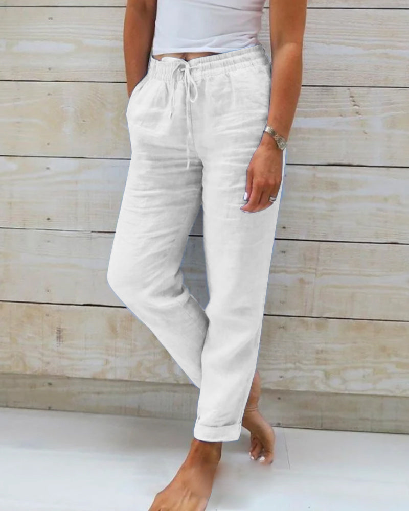 🌸LAST DAY SPECIAL PRICE: ￡11.99!!🌸Women's  Elastic Waist Cotton Linen Casual Pants
