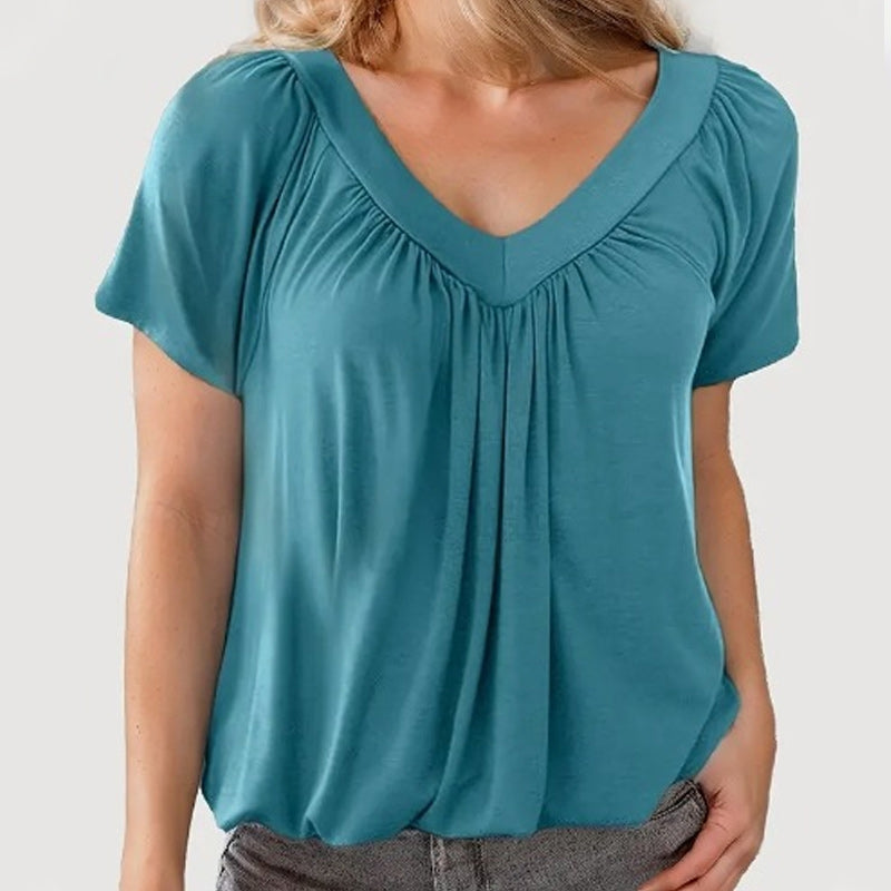 🎁LAST DAY SALE £10.99🔥Summer Hot Sale 50% OFF⏳Women's Casual Pleated V-Neck Short-Sleeve Top