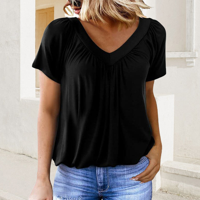 🎁LAST DAY SALE £10.99🔥Summer Hot Sale 50% OFF⏳Women's Casual Pleated V-Neck Short-Sleeve Top