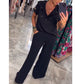 💃🌸Hooded V-Neck Short-Sleeve Tops ＆ Pants Two-Piece Set