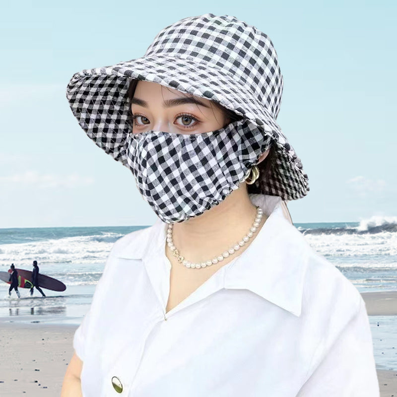 ⏳ Limited time 50% off! 💥Floral Large Brimmed Sun Hat with Mask（The more you buy, the higher the discount）