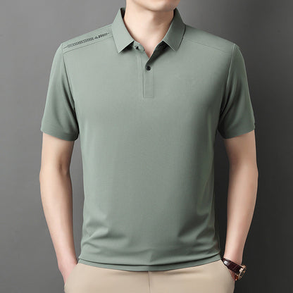 Men's Summer Cool Solid Color Lapel Short Sleeve Top