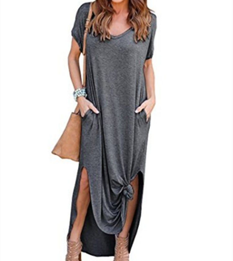 Summer Casual Maxi Dresses for Women- Women's V Neck Cap Sleeve Long Sundress with Pockets Beach Vacation
