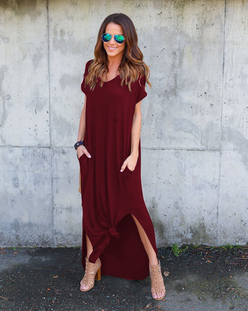 Summer Casual Maxi Dresses for Women- Women's V Neck Cap Sleeve Long Sundress with Pockets Beach Vacation
