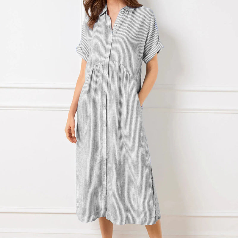 🌸Spring Sale-49% Off💃Striped Lapel Button Down Shirt Dress | With Functional Pockets
