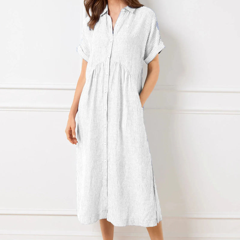 🌸Spring Sale-49% Off💃Striped Lapel Button Down Shirt Dress | With Functional Pockets