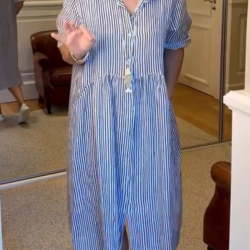 🌸Spring Sale-49% Off💃Striped Lapel Button Down Shirt Dress | With Functional Pockets