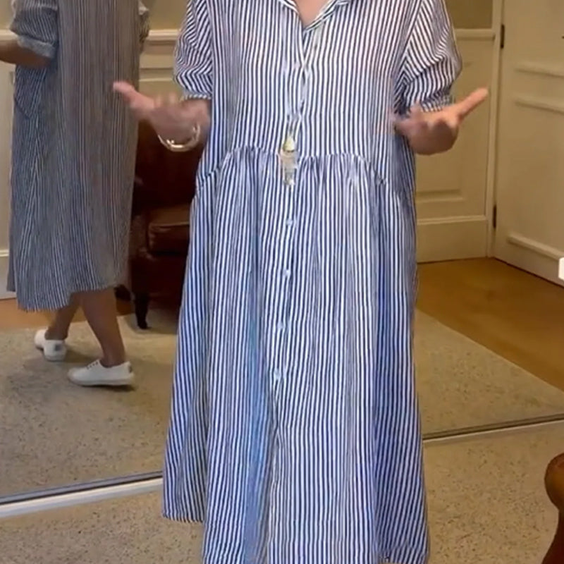 🌸Spring Sale-49% Off💃Striped Lapel Button Down Shirt Dress | With Functional Pockets