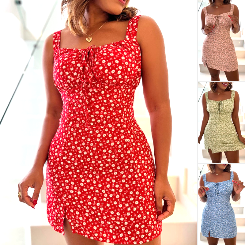 🌸Floral Print Spaghetti Strap Mini Dress