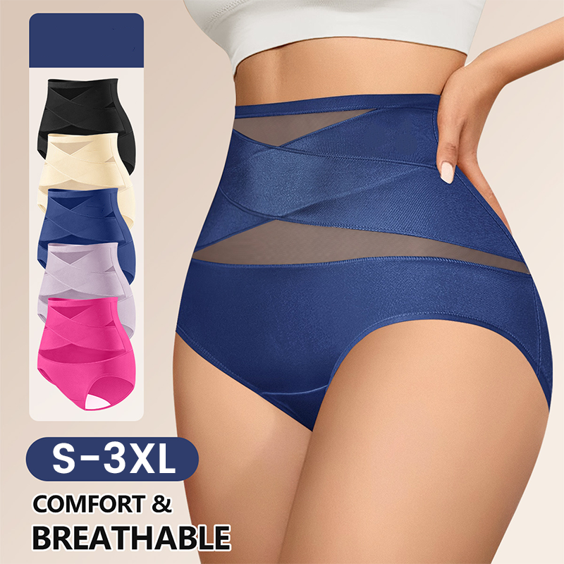 🌸 Last Day Special Price £5.99 ! 🎁Plus-Size High-Waist Cross Tummy Control Panties