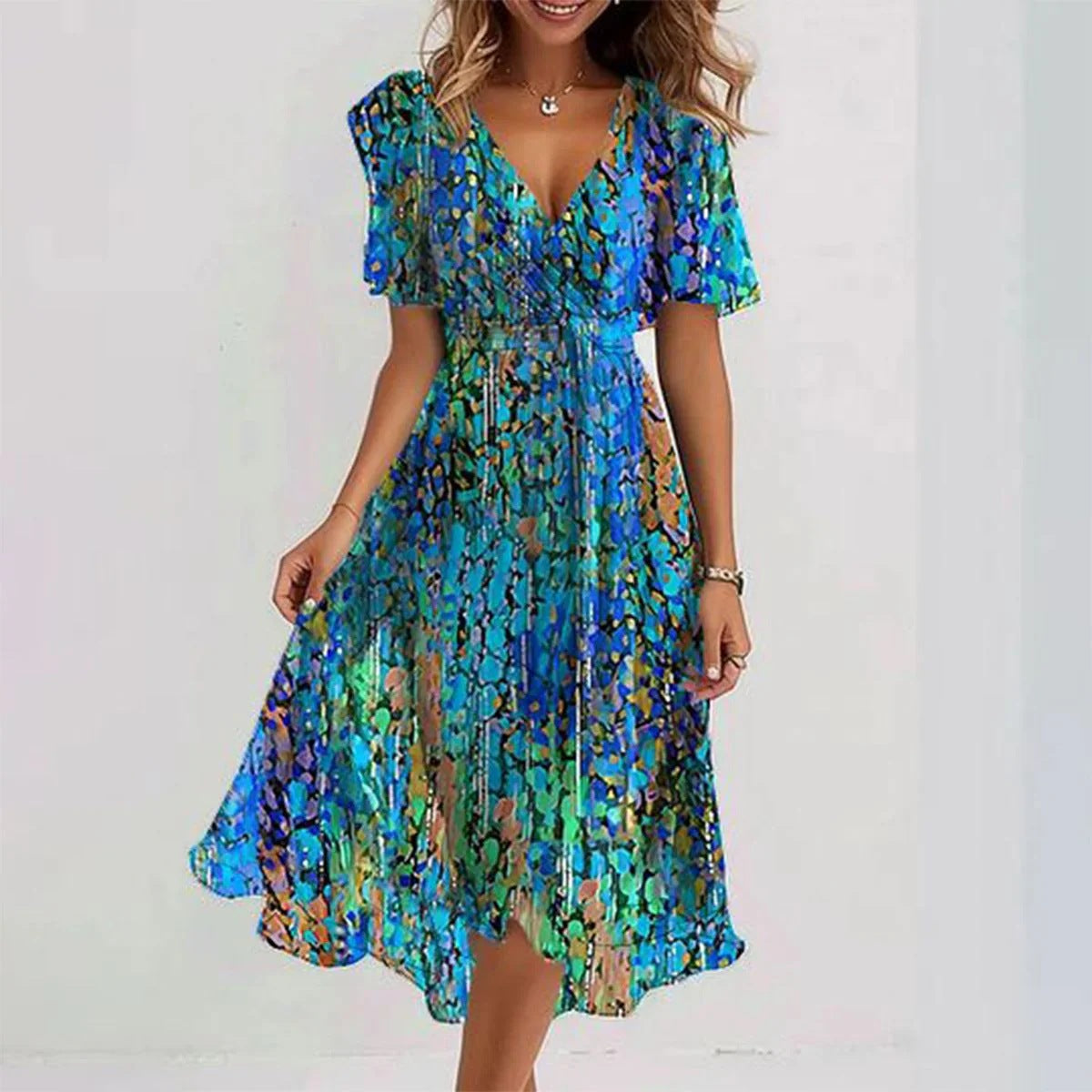 🔥50% OFF Sale✨Special Blue Short Sleeve Midi Dress