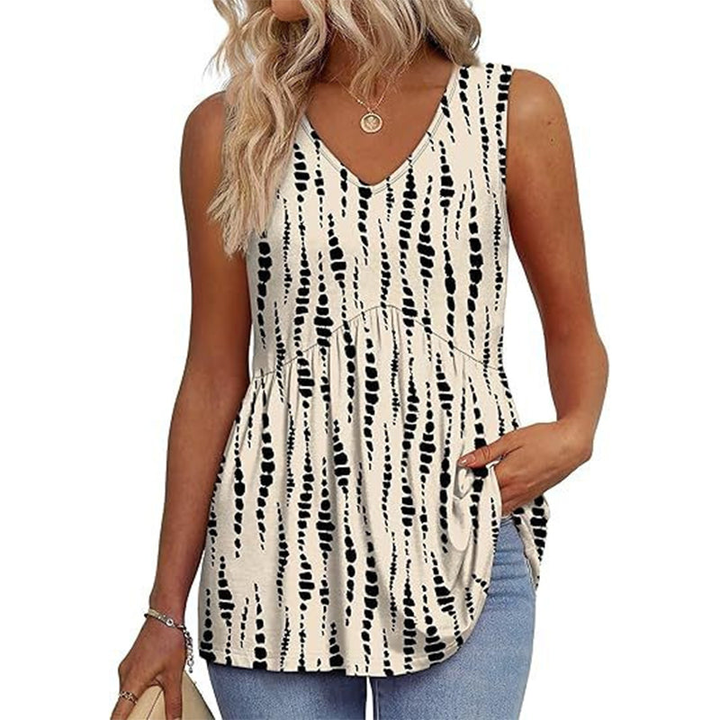 💜LAST DAY PROMOTION - 49%OFF💜Women's Print Flowy Sleeveless V Neck Peplum Tank Tops
