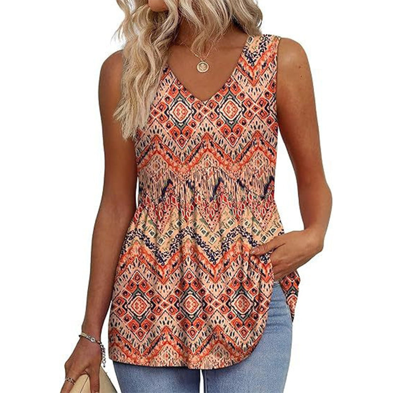 💜LAST DAY PROMOTION - 49%OFF💜Women's Print Flowy Sleeveless V Neck Peplum Tank Tops
