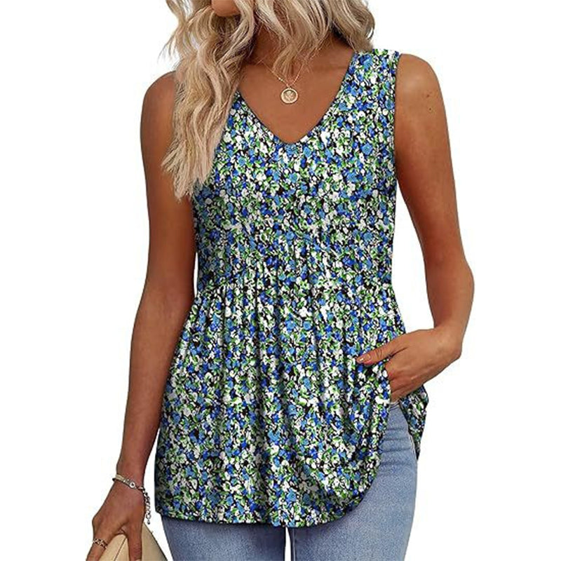 💜LAST DAY PROMOTION - 49%OFF💜Women's Print Flowy Sleeveless V Neck Peplum Tank Tops